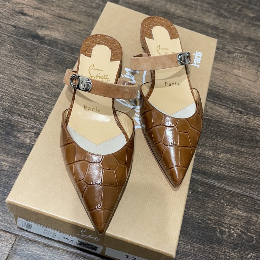CHRISTIAN LOUBOUTIN Choc Lock croc-effect leather slippers BNIB 36.5 - Picture 7 of 10